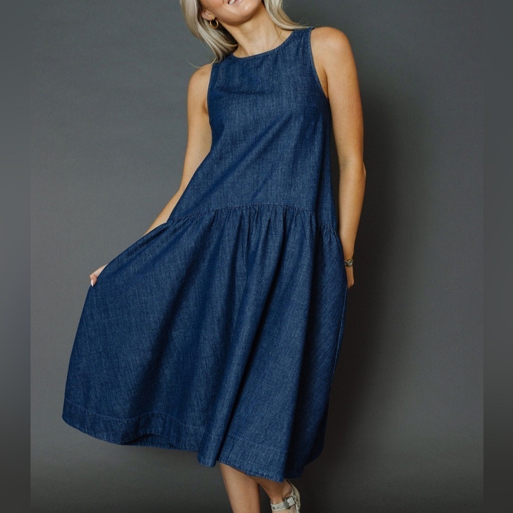 HEYSON Memphis Denim Backless with Tie Midi Dress